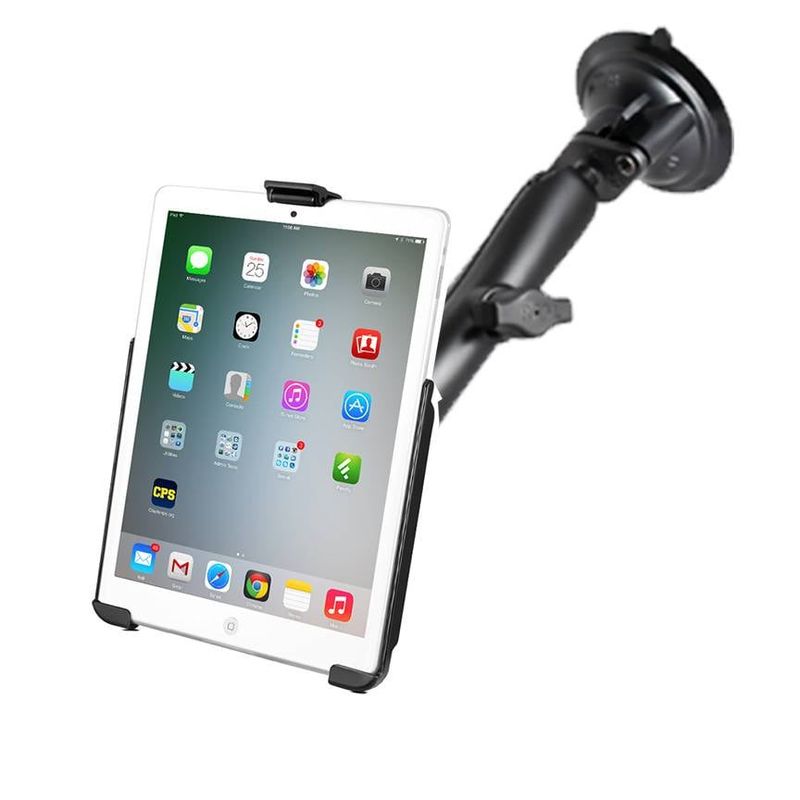 RAM TWIST LOCK SUCTION CUP MOUNT WITH LONG DOUBLE SOCKET ARM AND EZ ROLLER CASE FOR iPad MINI