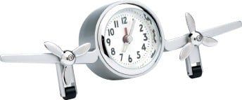 TWIN AIRPLANE DESK CLOCK, METAL. SILVER