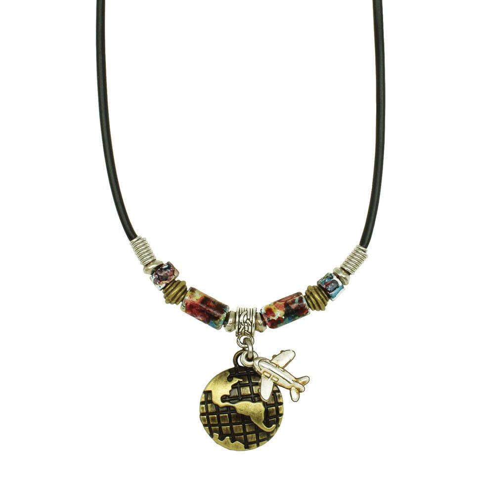 AIRPLANE ON WORLD NECKLACE