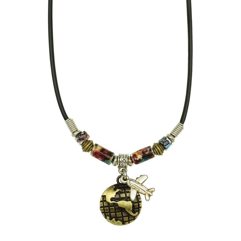 AIRPLANE ON WORLD NECKLACE