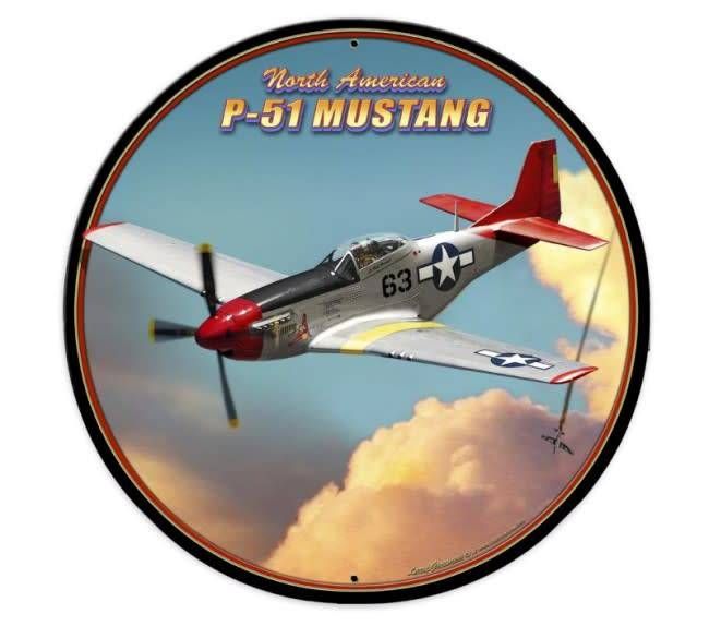 P-51 Mustang Round Metal Sign