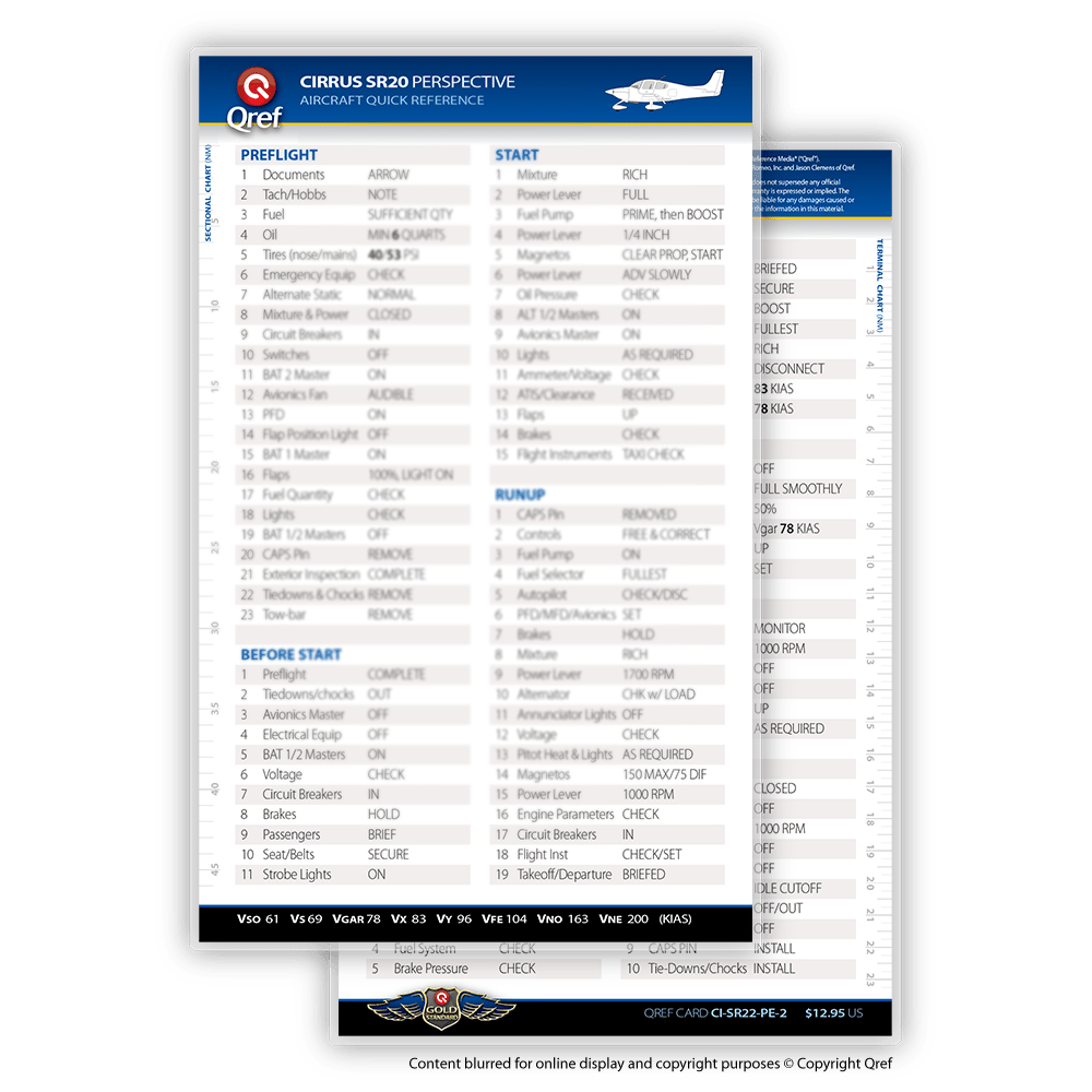 CIRRUS SR20 PERSPECTIVE QREF CHECKLIST CARD