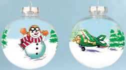 Transparent Plane and Snowman ornament