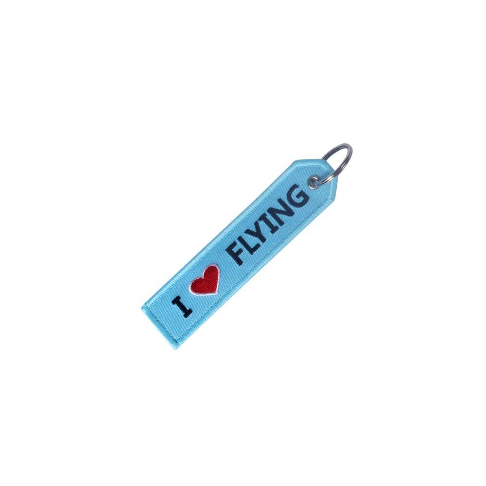 I LOVE FLYING Embroidered Keychain, Blue