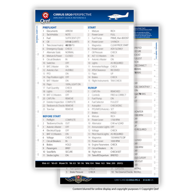 CIRRUS SR20 PERSPECTIVE QREF CHECKLIST CARD