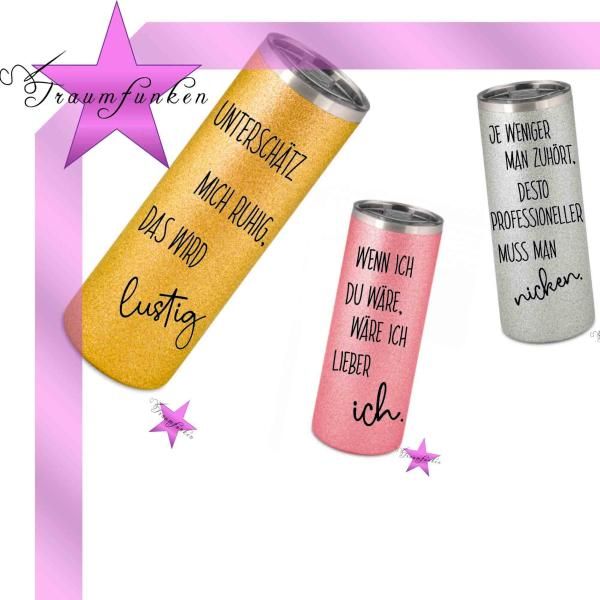 Thermobecher personalisiert Glitzer / Geschenk / Sprüche