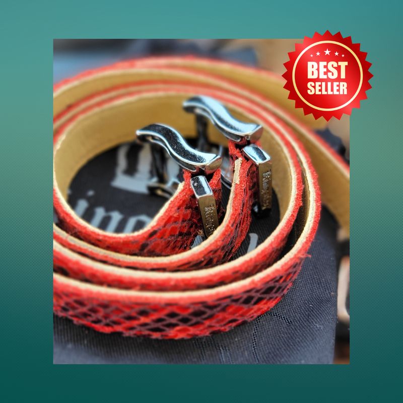 Spur Straps - 459 Red Python with Polished Black Buckles