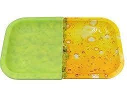 10.5&quot; x 6.25&quot; V Syndicate Metal Rolling Tray with 1/2 Removable Silicone Cover | OIL &amp; BUD