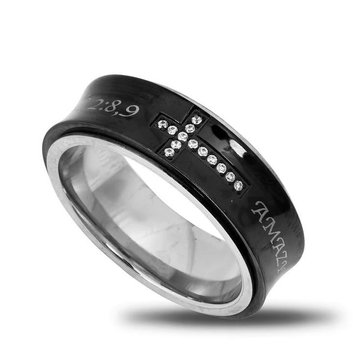 Women Amazing Grace Black Spinner Ring Size 5