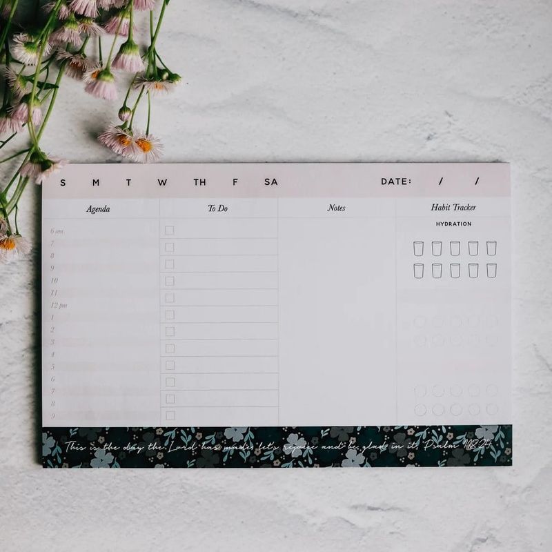 Weekly Agenda Notepad - teal floral