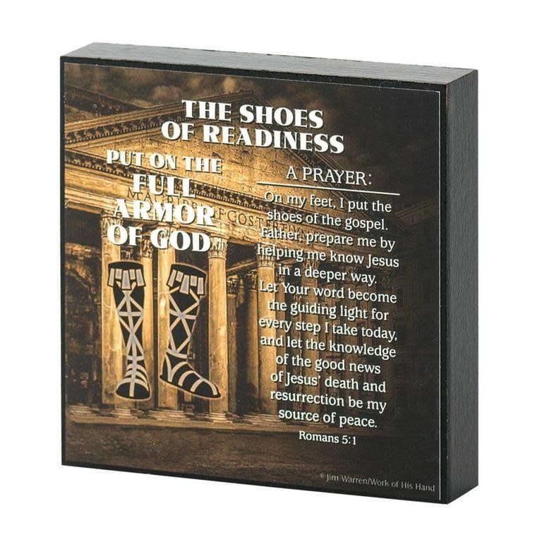 PLQ FULL ARMOR OF GOD SHOES MDF 4&quot;X4&quot;