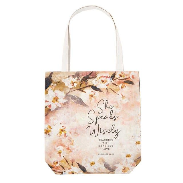 She Speaks Wisely Tote Bag with Inside Pocket