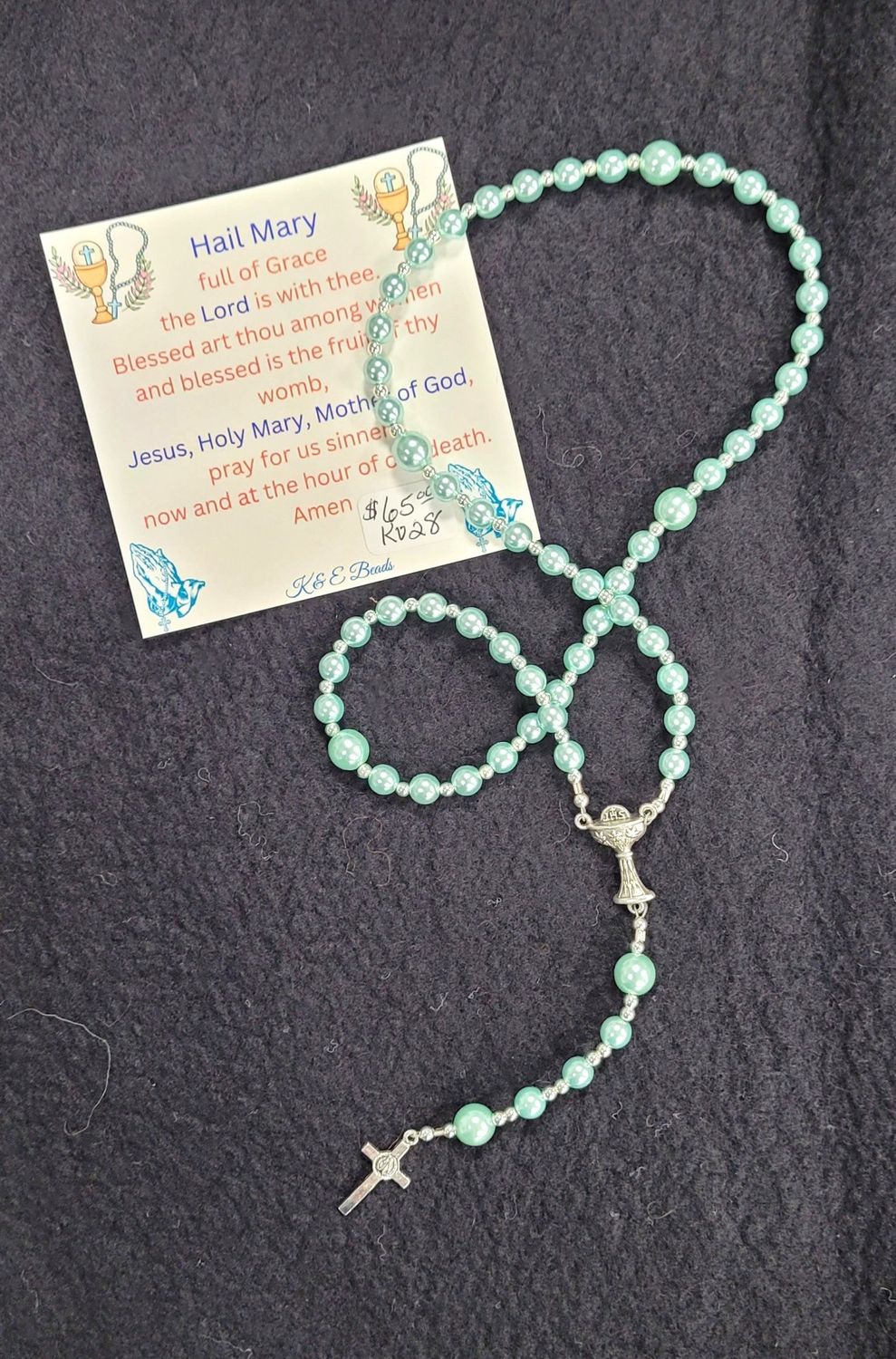 First Communion Mint Green Rosary