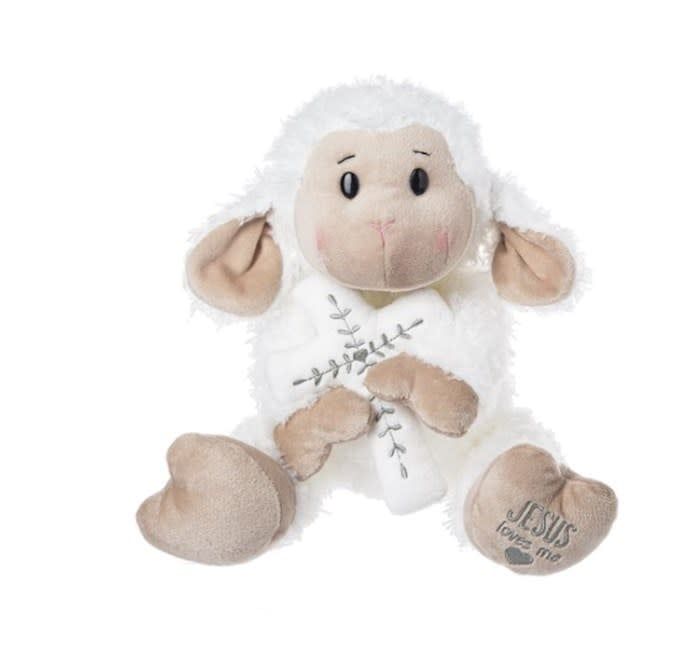 Plush-Jesus Loves Me Lamb Holding Cross (14&quot;)