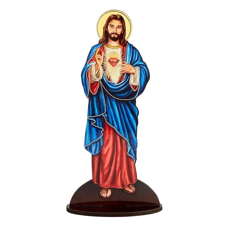Lasered Wood Statues w/stand - Sacred Heart