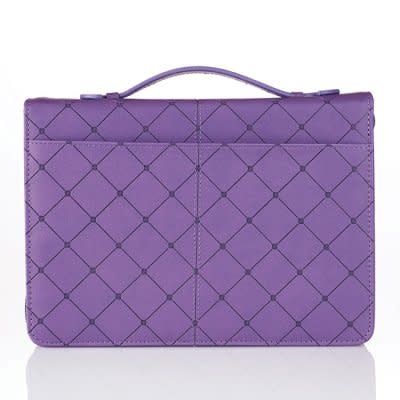 Cross Badge, Grace, Bible Cover, Zipper, Purple, Large