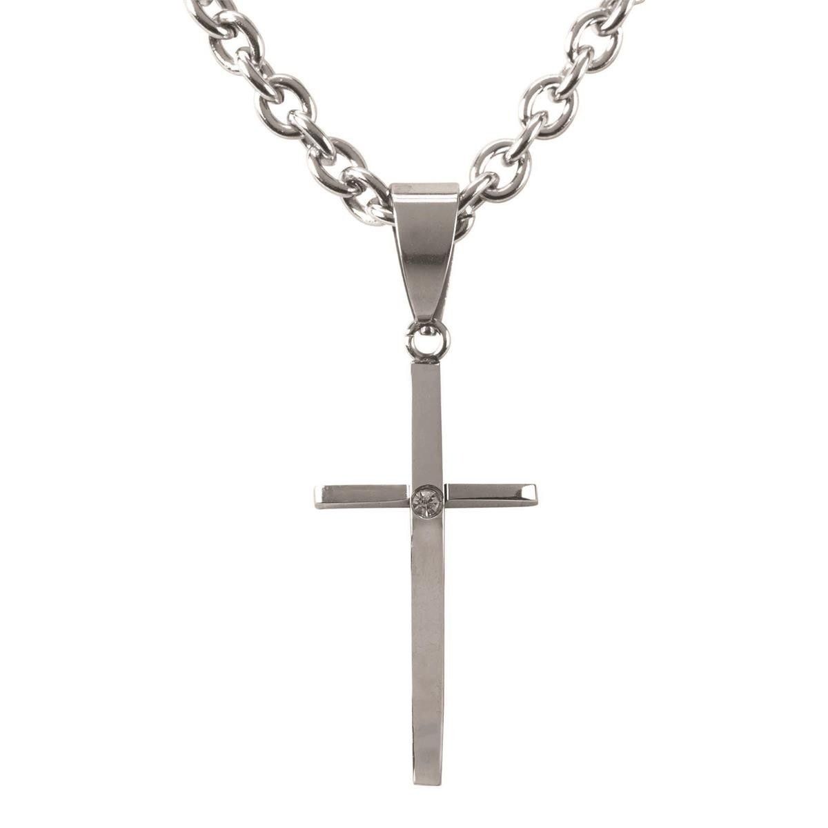 Stainless Steel Raised Cross with Stone Necklace for Boys