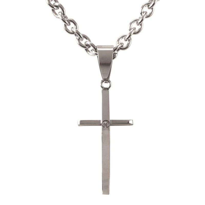 Stainless Steel Raised Cross with Stone Necklace for Boys