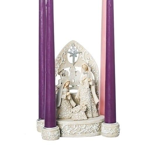 7&quot;H HOLY FAMILY CANDLE HOLDER PAPERCUT STYLE CANDLES N/INCL