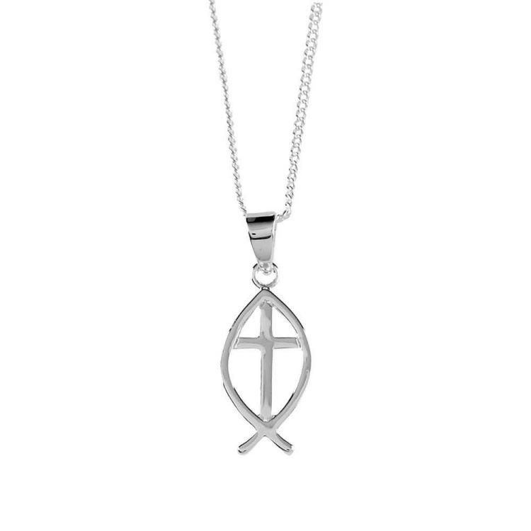 Open Fish Cross Necklace