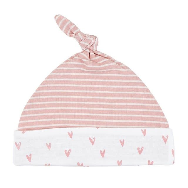 Knit Hat - Pink Heart Stripe Newborn