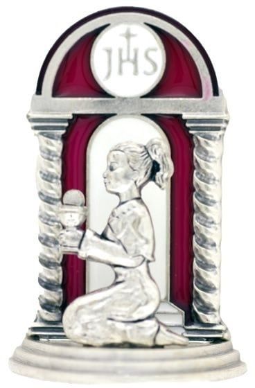 First Communion Tabletop Icon for Girls with Pink Accents - 2 1/2&quot;