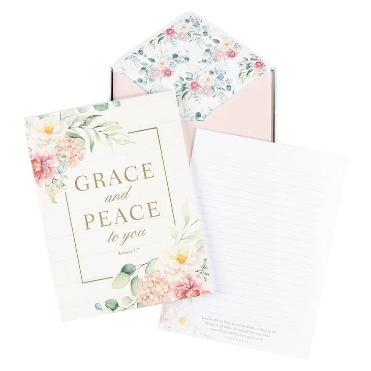 Grace and Peace Cream Floral Writing Paper and Envelope Set - Romans 1:7