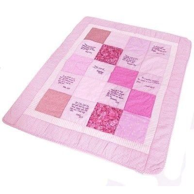 Embroidered Scripture Baby Quilt, Pink