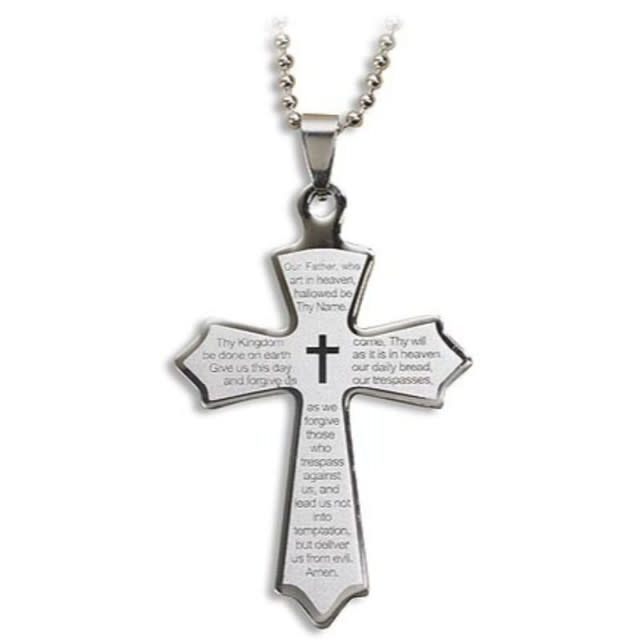 Our Father Laser Engraved Cross Pendant