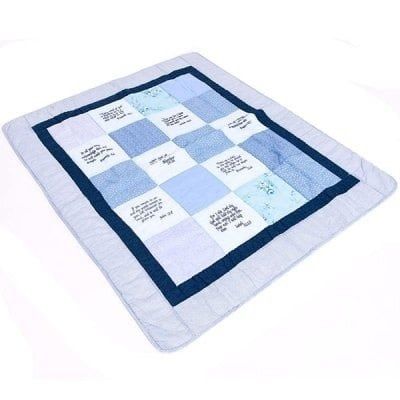 Embroidered Scripture Baby Quilt, Blue