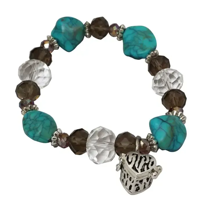 Heart Locket Turquoise Stretch Bead Bracelet