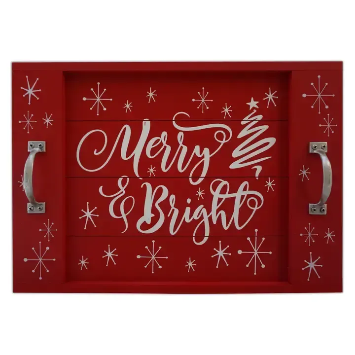 Merry &amp; Bright Serving Tray with Metal Handles