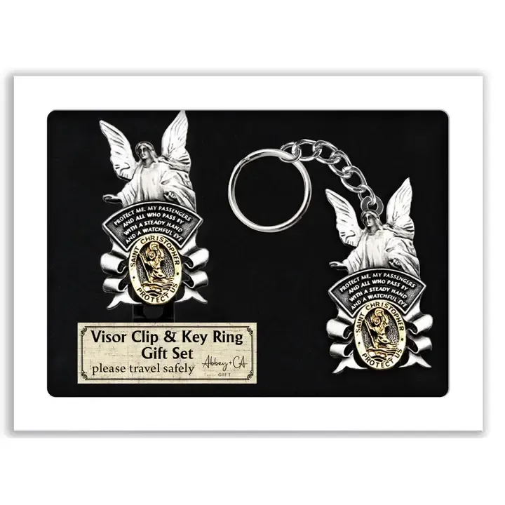 Saint Christopher Two Tone Visor Clip &amp; Key Ring Set