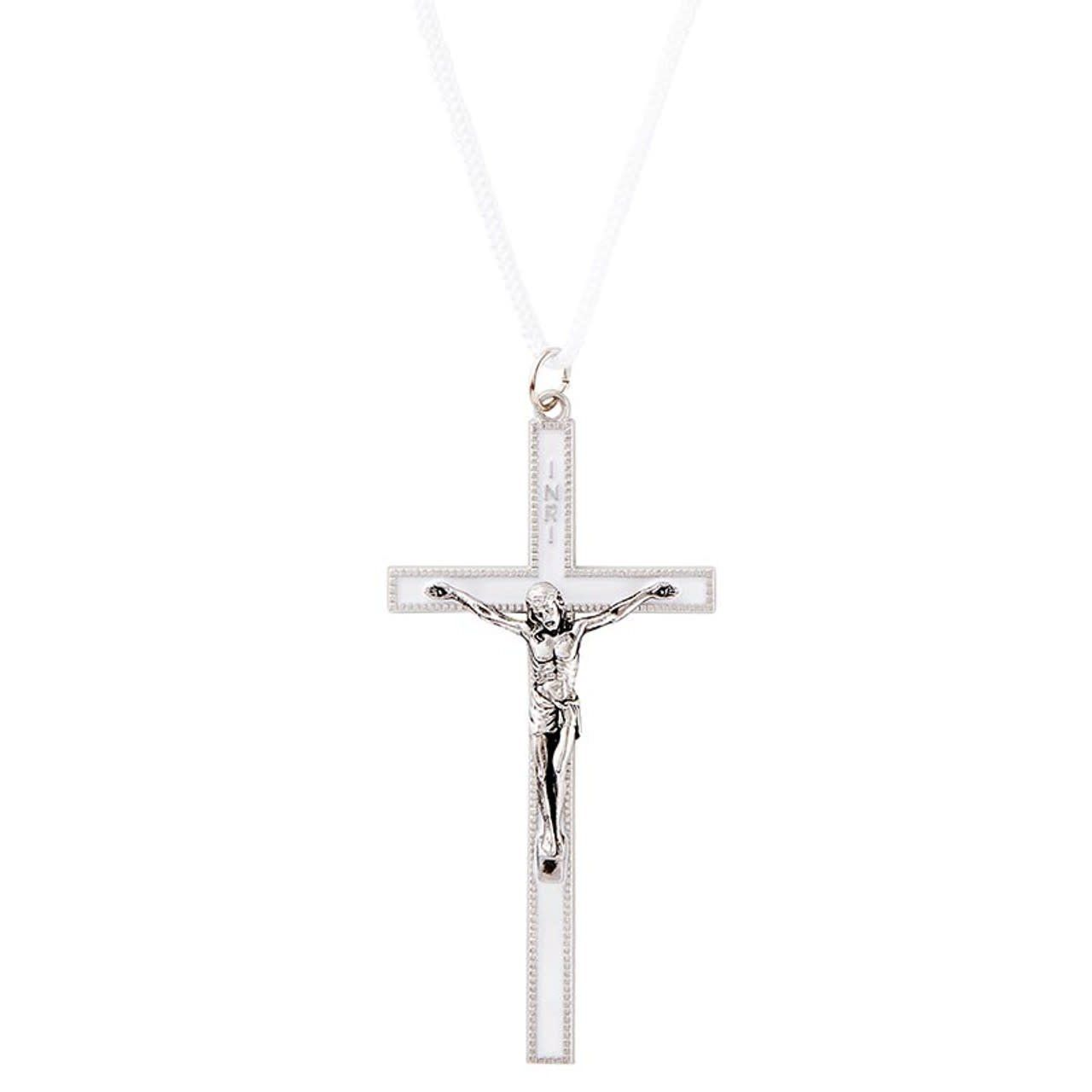 White Enamel Crucifix Pendant