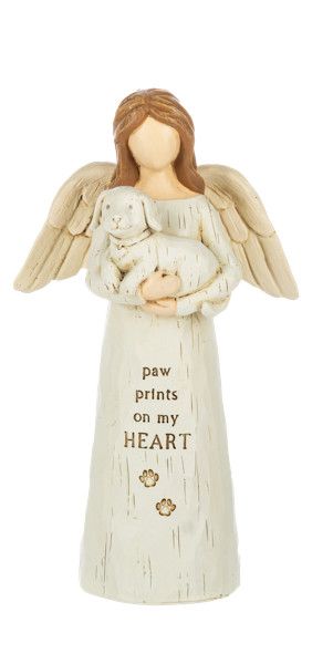 Bereavement Angel w/Dog Figurine - Paw Prints On My Heart