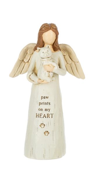 Bereavement Angel w/Cat Figurine - Paw Prints On My Heart