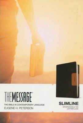 Message Slimline Bible--soft leather-look, brown/tan