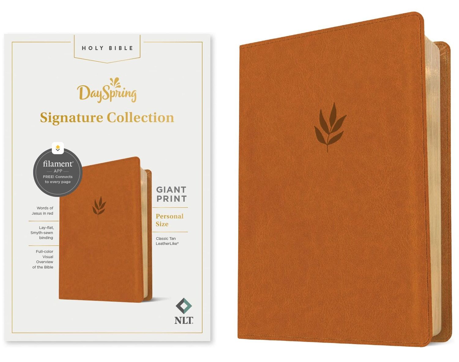 NLT Personal Size Giant Print Bible, Filament-Enabled Edition (LeatherLike, Classic Tan, Red Letter): DaySpring Signature Collection