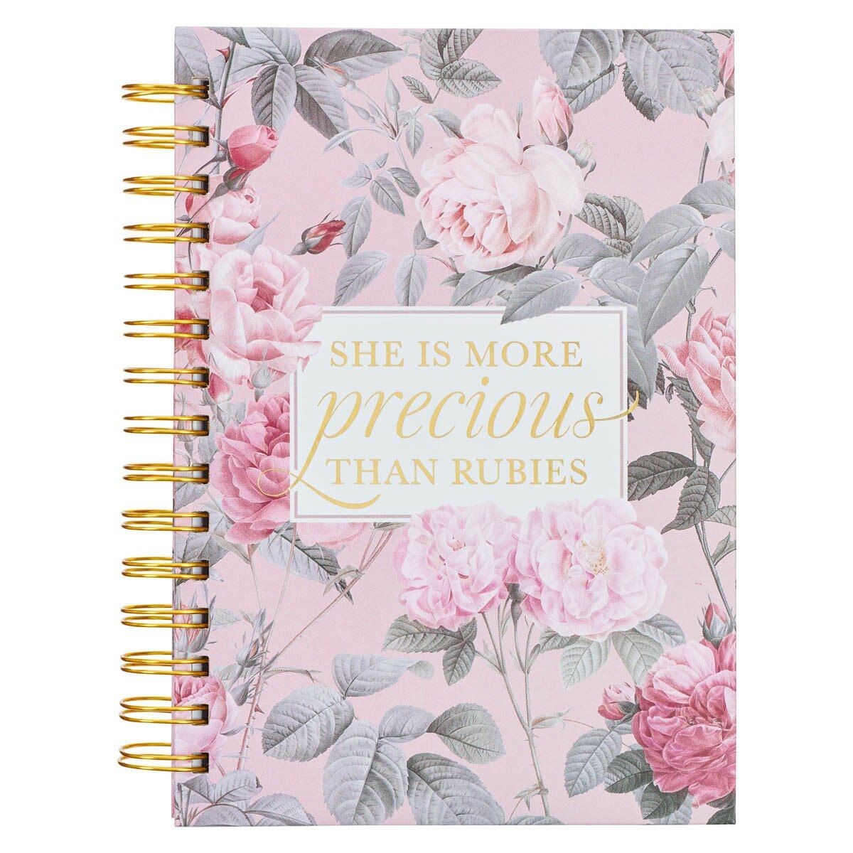 More Precious than Rubies Pink Floral Large Spiral Journal - Proverbs 31:10