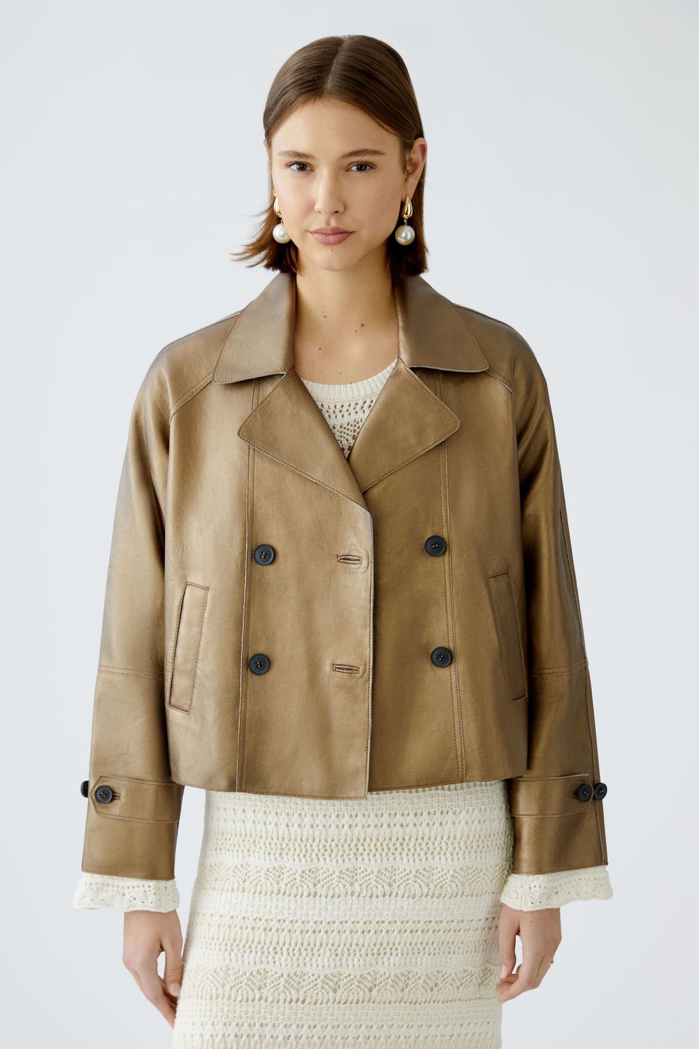 Oui Metallic Leather Jacket