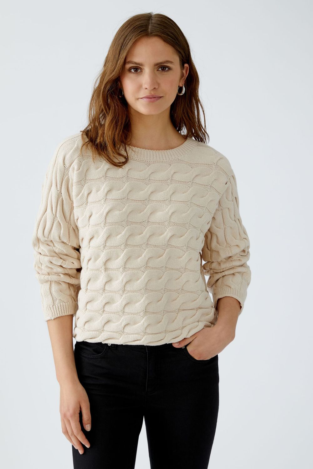 OUI Texture Crop Sweater - White &amp; Green