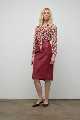 Iris Croco Leather Skirt - Espresso