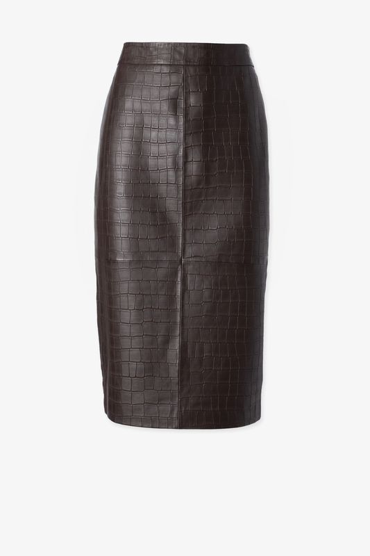 Iris Croco Leather Skirt - Black
