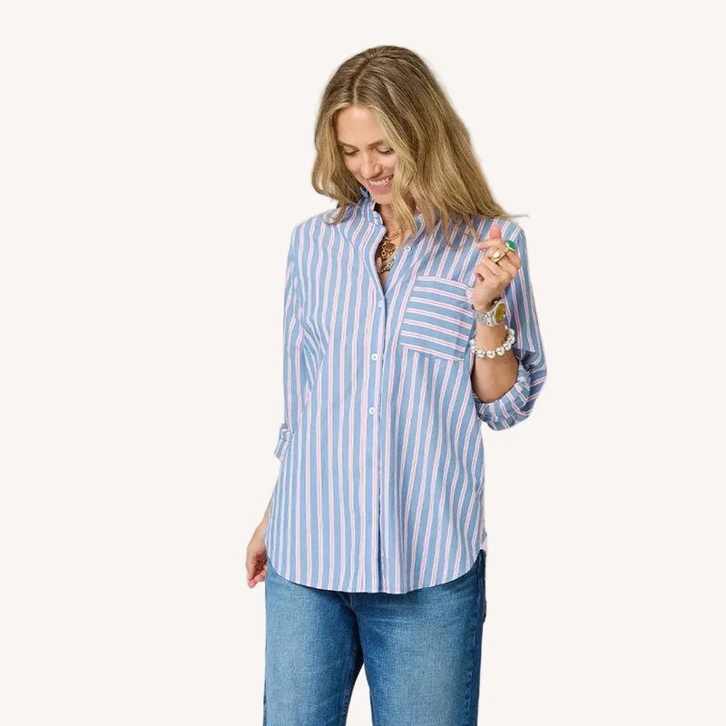 Kerri Rosenthal Mia Stripe Ruffle Blouse