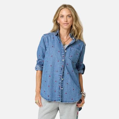 Kerri Rosenthal Mia Tiny Hearts Denim Blouse