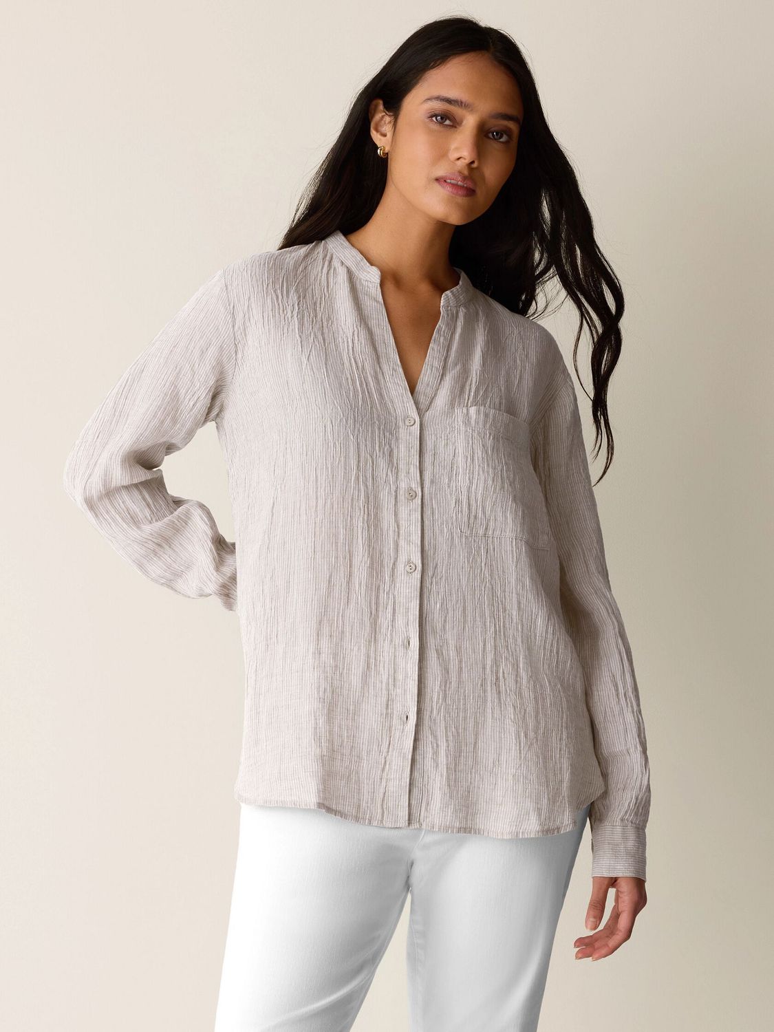 Eileen Fisher Linen Stripe Blouse S6YCNT6449