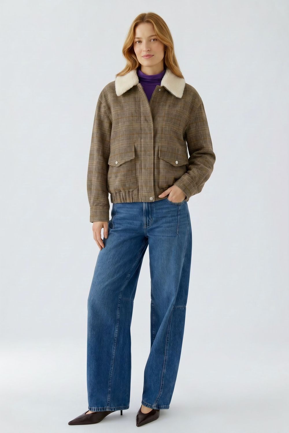 OUI 98945 Short Plaid Coat w/Collar