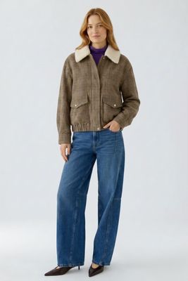 OUI 98945 Short Plaid Coat w/Collar