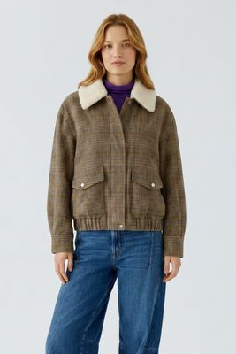 OUI 98945 Short Plaid Coat w/Collar