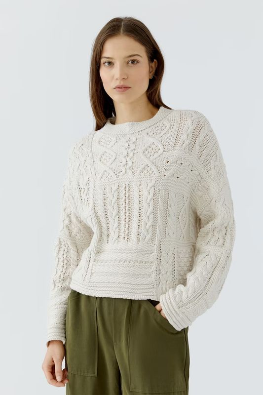 OUI 98073 Textured Crop Sweater Ivory